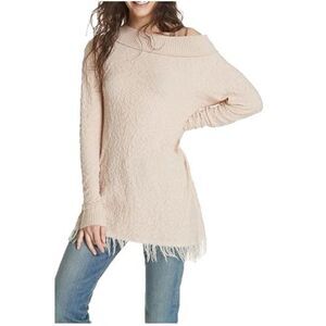 Free People Top Size S Pullover Broken Glass Tunic Textured Pink Fray Hem